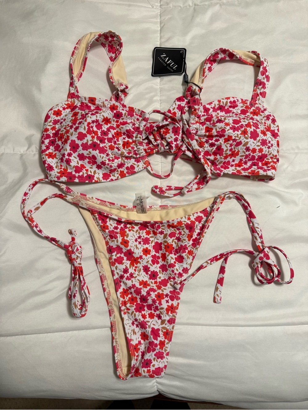 Zaful White Bikini with Pink & Orange Floral Print